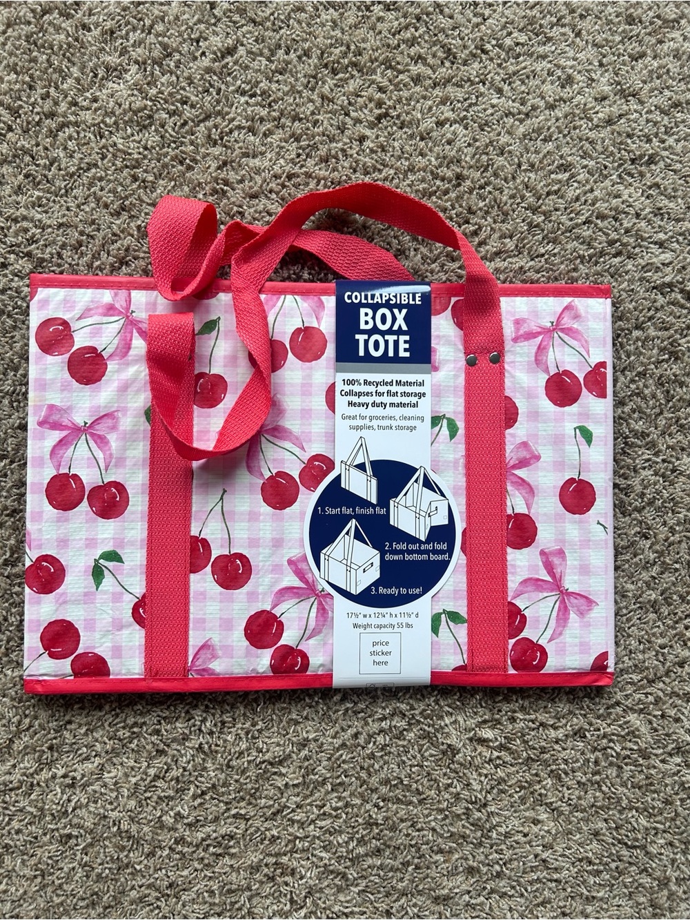 Cherry Print Collapsible Box
Tote - Red and Pink - Picture 3 of 4